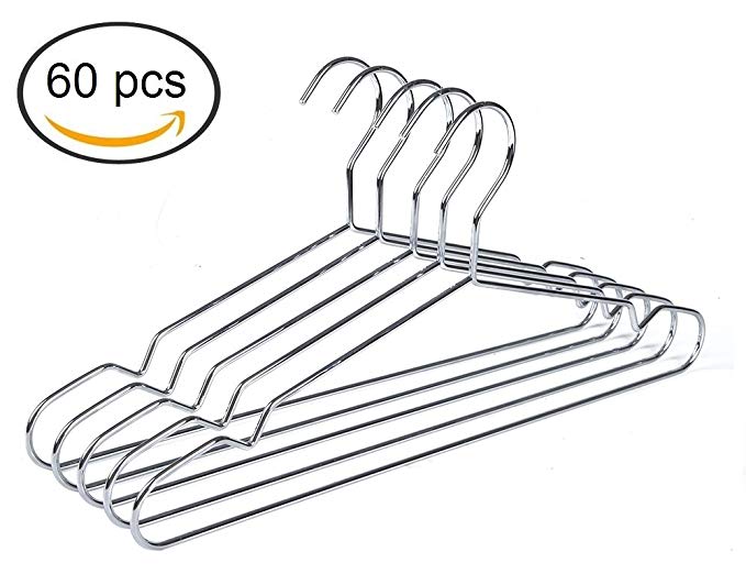 Quality Hangers Heavy Duty Metal Suit Hanger Coat Hangers with Polished Chrome (60)