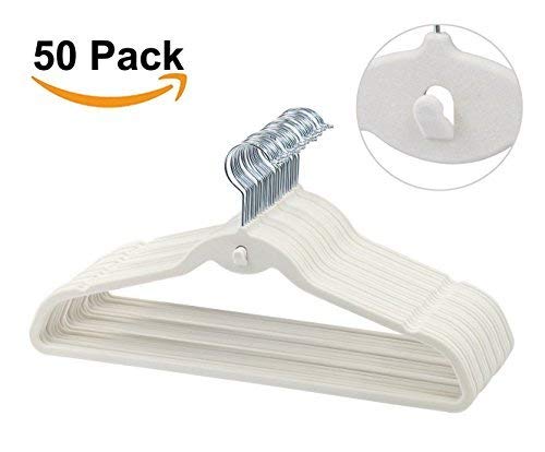 ESYLIFE 50 Pack Cascading Velvet Hangers with Chrome Swivel Hooks Ultra Thin No Slip Clothes Hangers, Beige