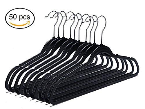 Quality Plastic Non Velvet Non-Flocked Hangers Black Swivel Hook- (50)