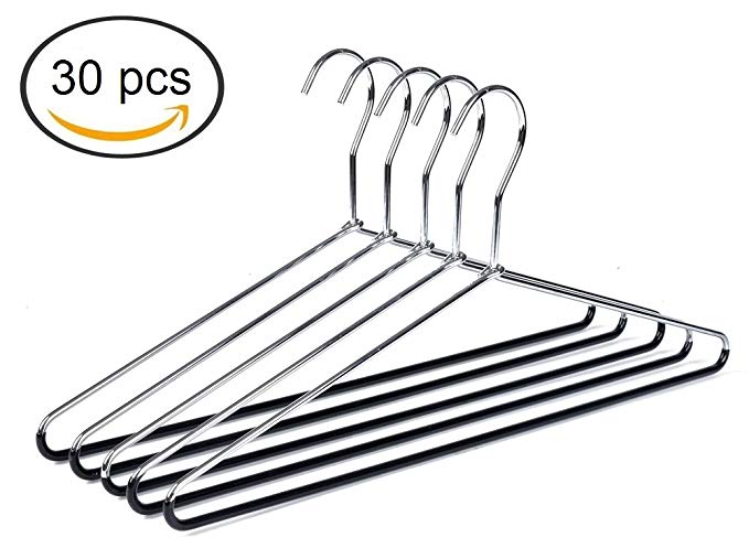 Quality Heavy Duty Metal Coat Hangers with Black Rubber Coating for Non slip Pants (30)