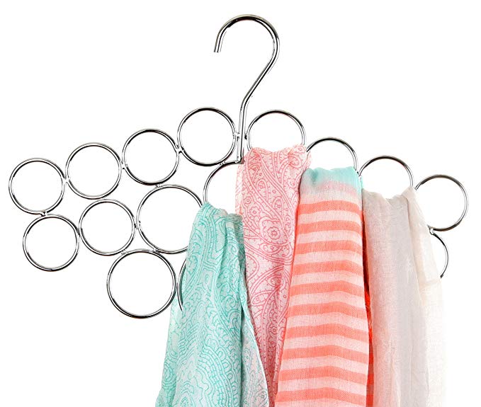 Epica 18- Loop Chrome Scarf Hanger No Snag Design-,Best Closet Organizer for Scarves , Shawls, Mens Ties, Pashminas