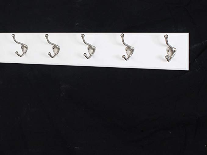 White Wall Mounted Coat Rack with Satin Nickel Hooks 4.5