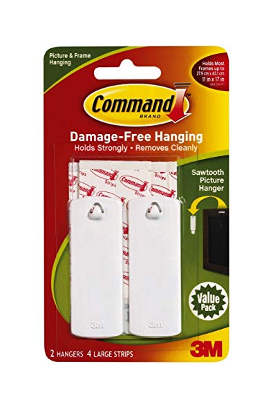 Command Sawtooth Picture Hangers, White, 2-Hanger, 6-PACK
