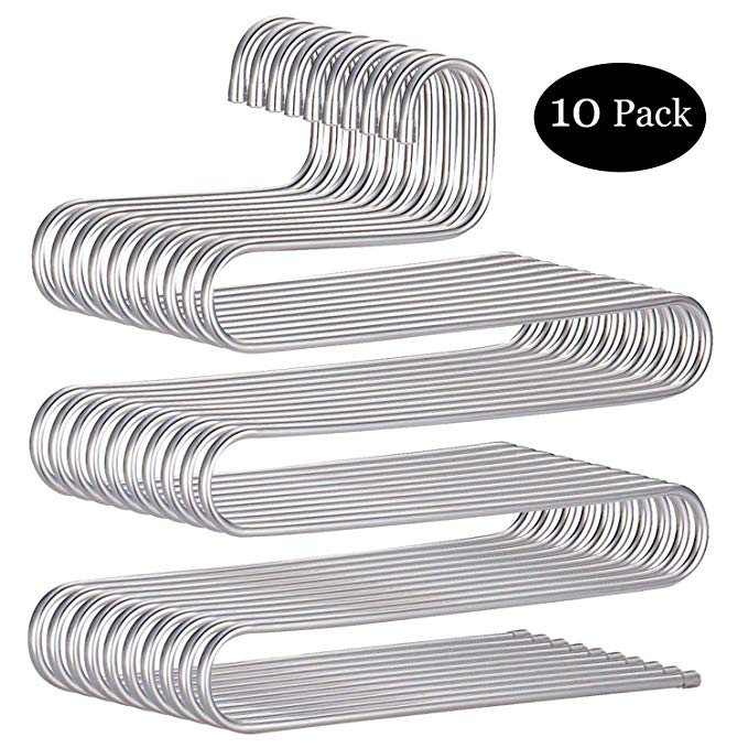 DOIOWN Pants Hangers S-Shape Stainless Steel Clothes Hangers Space Saving Hangers Closet Organizer Pants Jeans Scarf(5 Layers,10Pcs)
