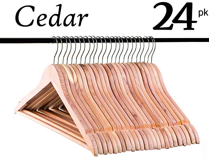Neaties American Cedar Wood Hangers with Notches and Bar for Fresh Closet, 24pk